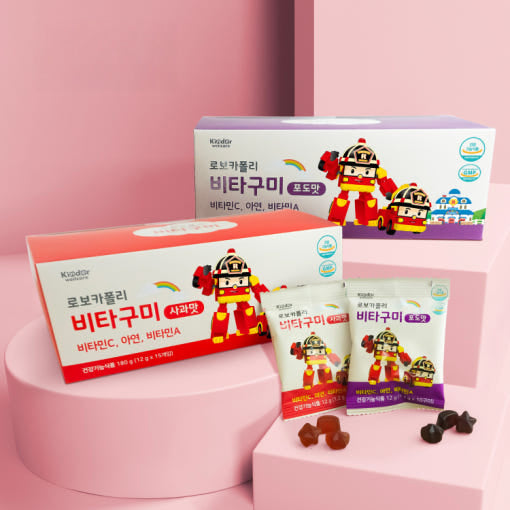 [바이탈해빗] 로보카폴리 비타구미 15봉 사과맛 포도맛 어린이영양제 아기아연 비타민젤리
