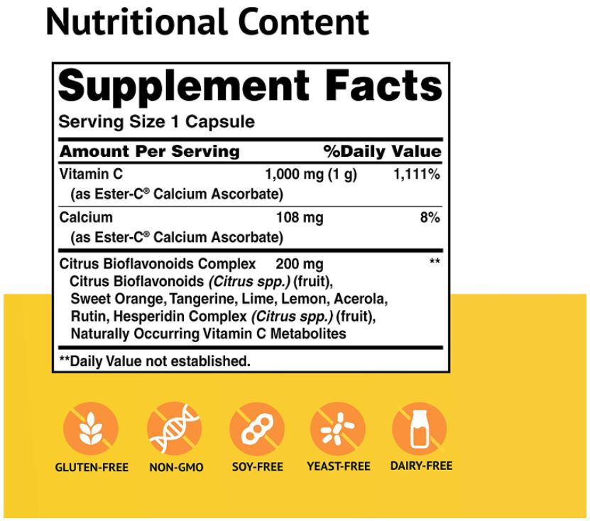American Health Ester-C with Citrus Bioflavonoids Capsules- 24-Hour Immune Support, Gentle On Stomach, Non-Acidic Vitamin C - Non-GMO, Gluten-Free - 1000 mg, 90 Count, 90 Servings