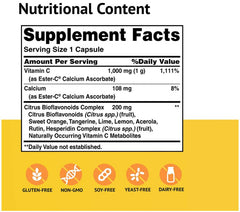 American Health Ester-C with Citrus Bioflavonoids Capsules- 24-Hour Immune Support, Gentle On Stomach, Non-Acidic Vitamin C - Non-GMO, Gluten-Free - 1000 mg, 90 Count, 90 Servings
