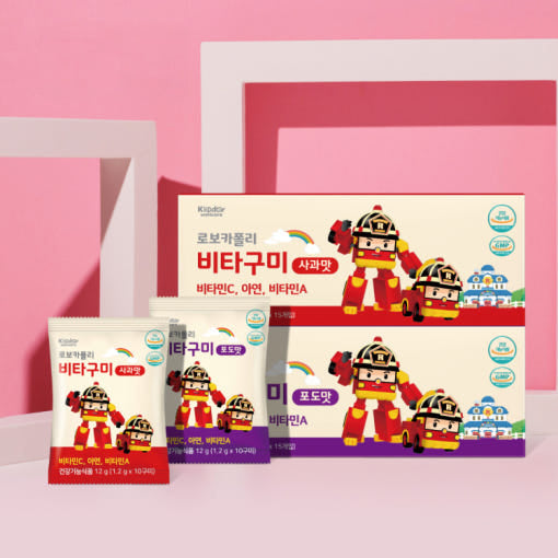 [바이탈해빗] 로보카폴리 비타구미 15봉 사과맛 포도맛 어린이영양제 아기아연 비타민젤리